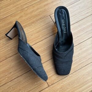 Vintage 90s gray square toe mule heels